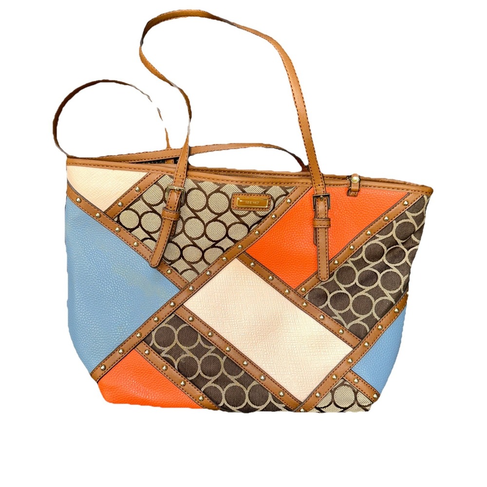 Nine‎ West Ava Patchwork  Faux Pebbled Leather Tote Shoulder Bag ID Holder Key